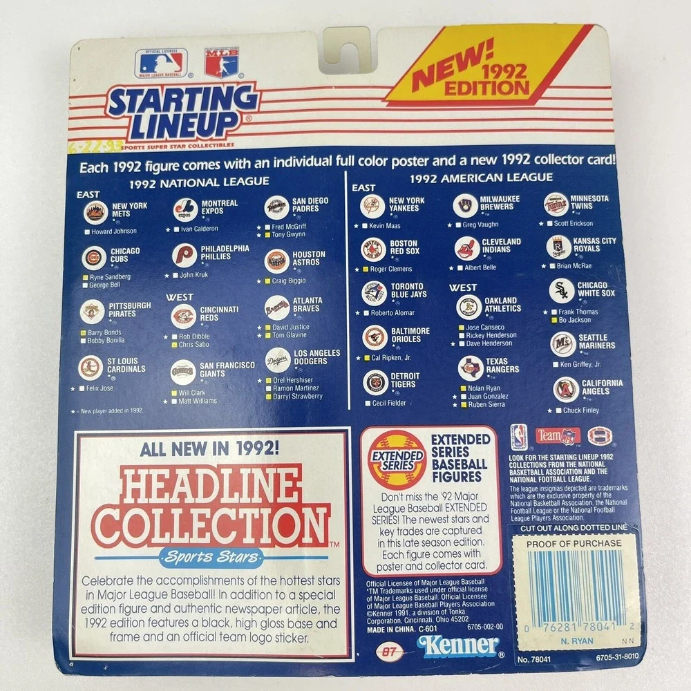 Nolan Ryan Texas Rangers Starting Lineup Action Figure 1992 Sealed Poster Card